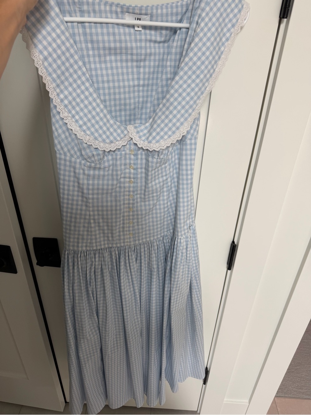 LPA Light Blue Gingham Lace-Collar Kids Dress